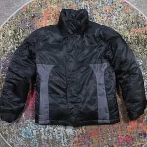 Heavy Down Puffer Jacket Youth 14-16 Black Full Zip Hid Hood Steve Barrys Double - Picture 1 of 10