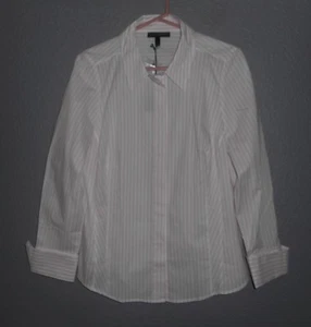 LANE BRYANT PINK AND WHITE STRIPED HIDDEN BUTTON DOWN LS COLLAR SHIRT SZ 14 NWT - Picture 1 of 8