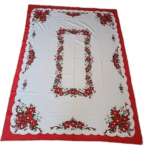 Vtg Tablecloth Holiday Floral Christmas 83 x 61" Red Green White Excellent - Picture 1 of 5