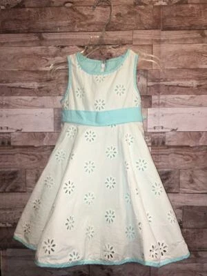 VESTIDO POLLY & FRIENDS NIÑAS 2T 2 AÑOS OJALES BLANCO AZUL RECORTE FLORES TANK DRE Foto 1 de 4