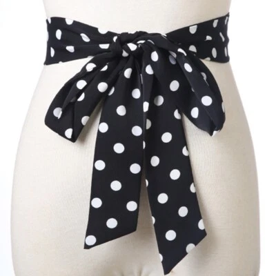 Mujeres Punto Onda Lunares Informales Cinturones Diseño Moño Retro para Vestidos Cinturones de Verano Foto 1 de 4
