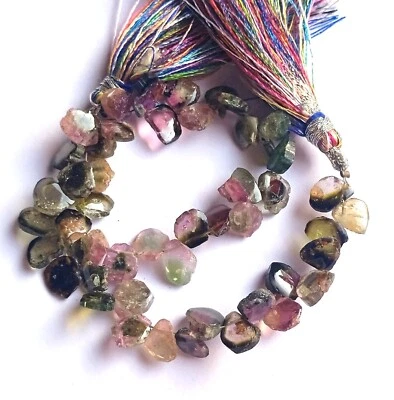 48 Ct Natural Smooth Watermelon Bi Color Tourmaline Slice 8 Inch Strand Necklace - Image 1 of 4