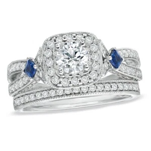 Vera Wang Wedding Set - 1 CT White Round Simulated Diamond Wedding Silver Ring - Picture 1 of 3