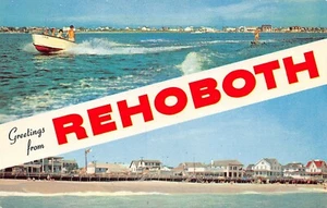 Saludos desde Rehoboth Beach Vista dividida Playa Rehoboth, DE De colección Tarjeta Postal de 1960 - Imagen 1 de 2