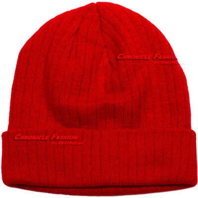 Beanie Hat Knitted Cap Cuffed Plain Solid Skull Slouchy Winter Warm Ski Mens - Image 1 of 4