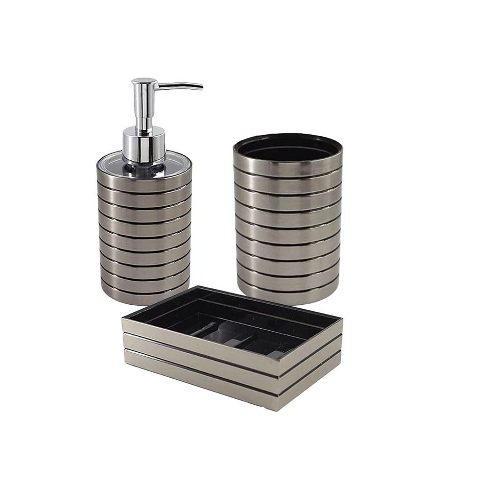 Accessori bagno moderno argento dispenser sapone  porta spazzolino piattino - Immagine 1 di 1