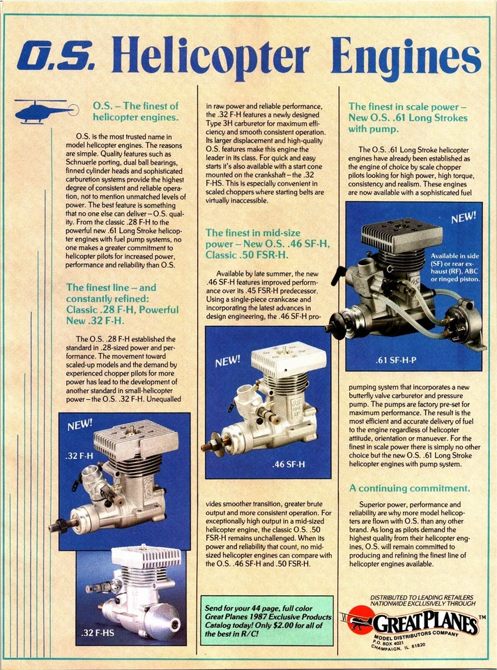 OS Engines .61 Long Strokes RC Ephemera Print Ad Wall Art Decor Helicopter - Image 1 of 1