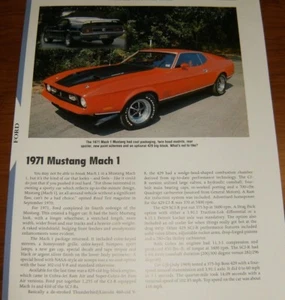 ★★1971 MUSTANG MACH 1 SPECS INFO PHOTO 71 429 I COBRA JET★★ - Picture 1 of 1
