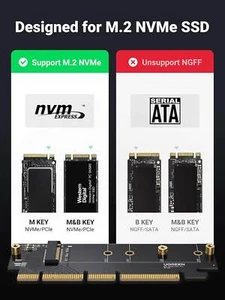 UGREEN NVMe PCIe Adapter, M.2 SSD to PCIe 4.0 X16/X8/X4 Card with Heat Sink, M.2 - Picture 1 of 3