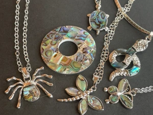 Collares/pendientes protectores de curación de abulón paua diferentes longitudes, formas - Imagen 1 de 20