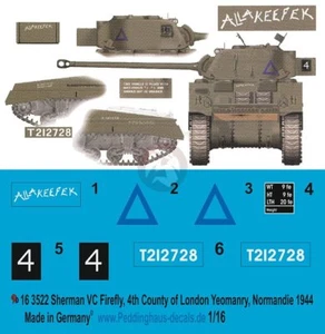 Peddinghaus 1/16 Sherman VC Firefly Allakeefek Markings 4th CLY France 1944 3522 - Bild 1 von 1