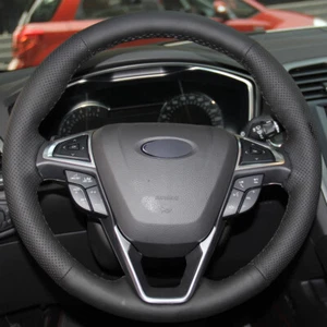 DIY Black Leather Car Steering Wheel Cover for Ford Mondeo 2013-14 EDGE 2015-16 - Picture 1 of 7