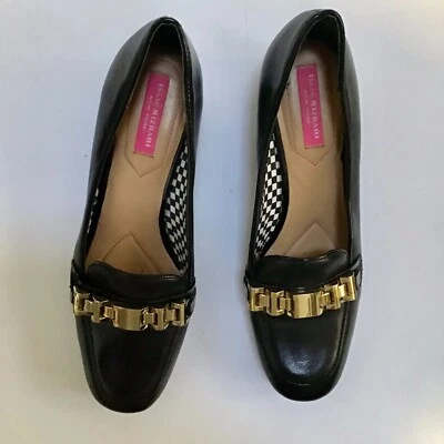 Zapatos mocasines sin cordones Isaac Mizrahi NY talla 8,5 cuero negro dorado herrajes Foto 1 de 4