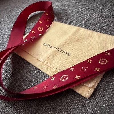 LV Print Designer Red & Gold Satin Ribbon - Gift Wrapping - 1 Yard of 1" Width - Image 1 of 4