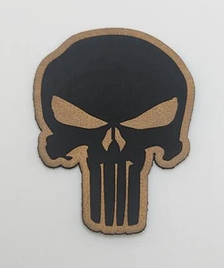Punisher Skull - Faux Leather Iron-on Patches - 2.5"x3" Western Brown  - Picture 1 of 2