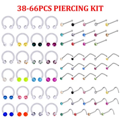 16G Clear UV Nose Ring Retainer & 20G Surgical Steel L-Shape Screw Bone Stud Kit - Image 1 of 4