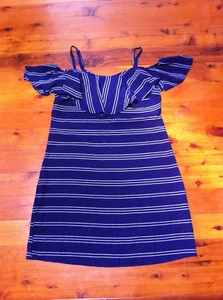 CROSSROADS BLUE/WHITE STRAP/SLEEVE STRIPED STRAIGHT DRESS SIZE 14 NN - Picture 1 of 3