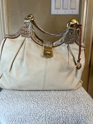 PO Brahmin Cream, Gold & Brown Three-Tone Color Satchel Handbag - Image 1 of 4