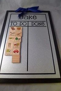 MAGNETIC CHORE BOARD TO DO Blocks Name JAKE Read Laundry Trash Bed Homework - Picture 1 of 2
