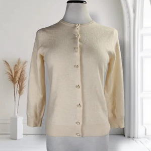Moda International Cashmere Cardigan Size M Preppy Faux Pearl Buttons - Picture 1 of 14