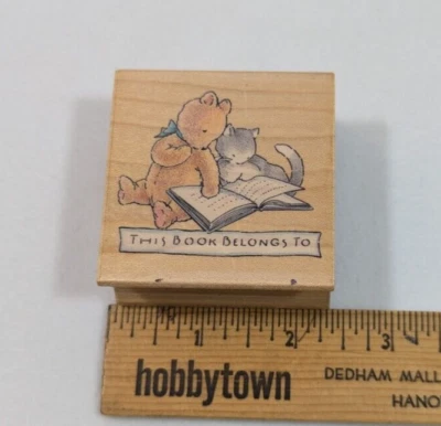 All Night Media "Storytime Bookplate" Stamp Bear & Cat #881F Vintage Unused - Image 1 of 4