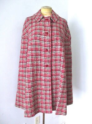 RARE Vtg 60s Pendleton Red Gray Black Houndstooth Tweed Button Cape Armholes M - Image 1 of 4
