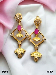 Fine Bollywood Designer Gold Plated Indian AD CZ Gold Plated Studs Earrings - Picture 1 of 9