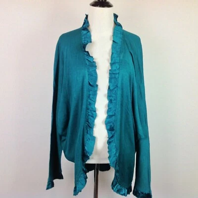 Diane Von Furstenberg Open Cardigan Sweater Womens Medium Silk Green Tunic   - Image 1 of 4