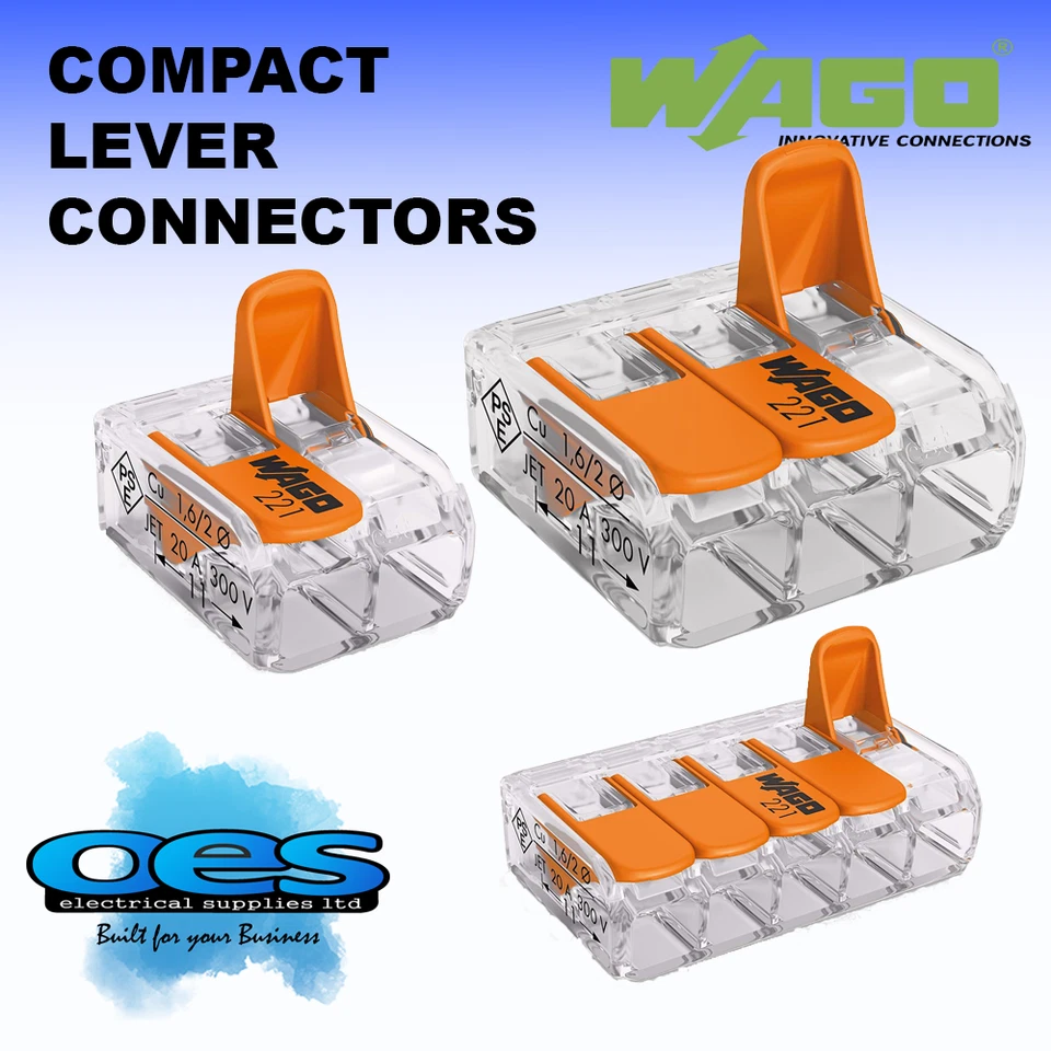 WAGO 221 SERIES LEVER CONNECTOR 412 413 415 612 613 615 REUSABLE ELECTRICAL WIRE