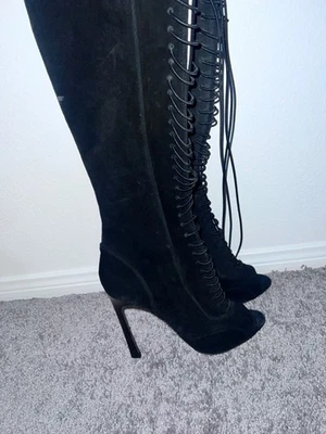 # Lujo, # raras, botas de gamuza Giambattista valli con cordones hasta la rodilla talla 10 Foto 1 de 4