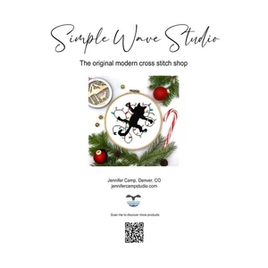 Christmas Black Cat Hanging Lights Humor Counted Cross Stitch Pattern Kit - Picture 1 of 5