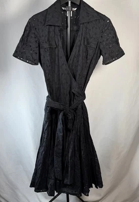 Diane Von Furstenberg DVF Taffy Eyelet Black Wrap Shirt Dress Short Sleeve 4 - Image 1 of 4