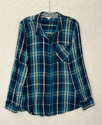 Lucky Brand Womens Blouse L Blue Button Up Top Shirt Western Preppy Long Sleeve - Image 1 of 4
