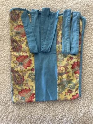 Parche Delantal Algodón 100% Trabajo Azul Claro Y Amarillo Estampado Paisley Suavemente Usado Foto 1 de 4