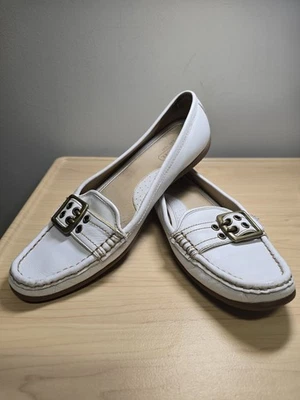 Zapatos de vestir COACH Q069 Sammie mocasines de cuero blanco sin cordones talla 7,5 M Foto 1 de 4