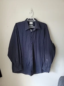 Vintage Marc Ecko Mens Dress Shirt 3XL Navy Blue Pinstriped Button Up - Picture 1 of 9