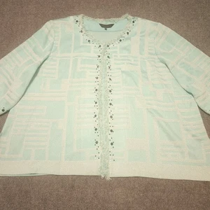 Ming Wang Sweater Womens 3X Mint Green Open Front Cardigan Jacket Half Sleeve - Picture 1 of 15