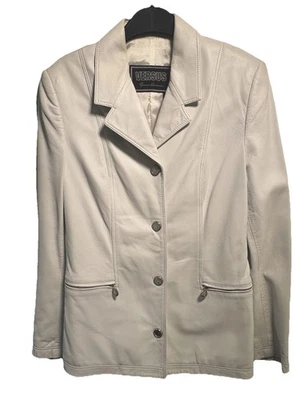 "Chaqueta de cuero Versace Versus vintage blanca 30/44 pecho 34-36"" diseñador suave" Foto 1 de 4