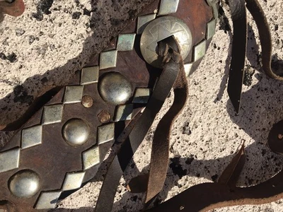 Antique Vintage Western Cowboy Silver Stud Concho Horse Bridal Belt - Image 1 of 4