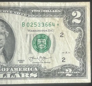 $2 Common 3.2 Million New York Star Note Serial Number B02533664* Series 2013 - Picture 1 of 4