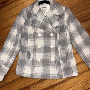 Old Navy Sakko klein weiß blau kariert Wollmischung Erbsenmantel zweireihig - Bild 1 von 3