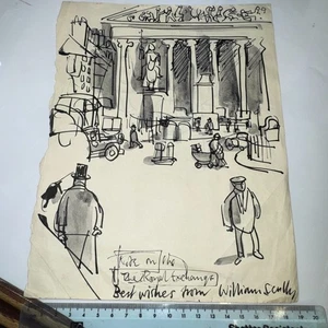 William Scully Künstler Original Tusche Aquarell Kunst Skizze Royal Exchange London - Bild 1 von 6