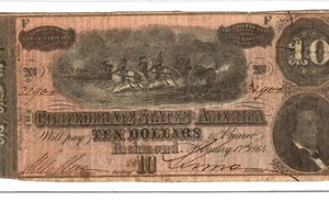 $10 "CONFEDERATE"  (BLUEBACK) "1800'S" $10  "BLUEBACK" "CONFEDERATE" 1800S - Picture 1 of 3