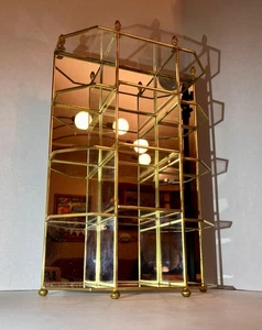 Mid Century Brass Mirrored Back Glass Table Top Curio Shelf Cabinet Vintage 16” - Picture 1 of 22