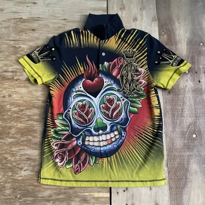 Camisa Polo Christian Audigier Para Hombre Mediana Estrás Calavera Preppy Foto 1 de 4