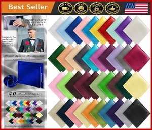 Men's 40 Pcs Pocket Squares Assorted Solid Colors Soft Suit Handkerchiefs - Picture 1 of 8