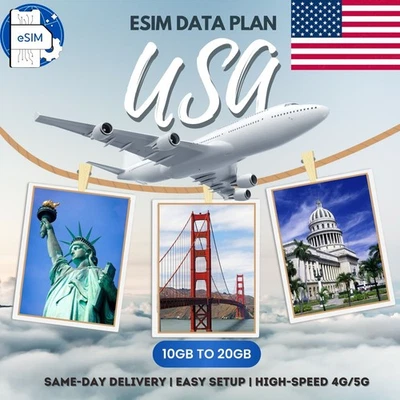 USA eSIM 10GB to 20GB |  4G/5G Data Plan | Same-Day Delivery | Easy Setup - Image 1 of 4