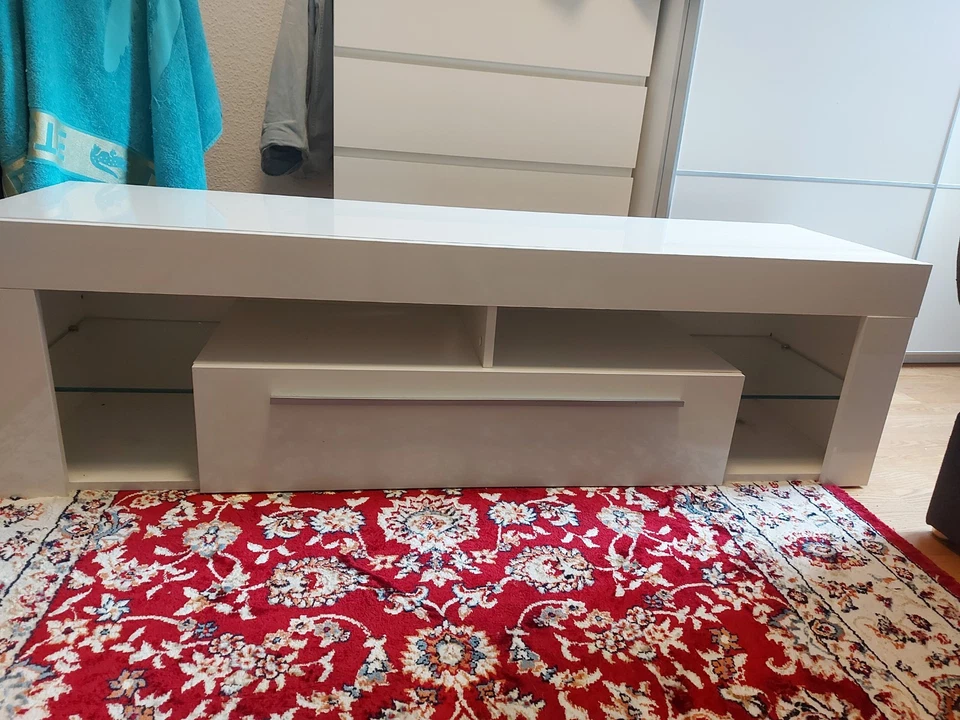 TV Lowboard Weiß Hängeboard Schrank Hochglanz Länge 155cm,Höhe,44cm,Breite,42cm - Bild 1 von 4