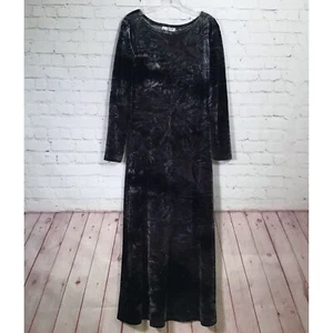 Lapis Tie Dye Crinkle Stretch Velvet Dress Large Long Sleeve Maxi Blue Black - Picture 1 of 6