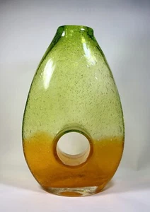 Margie's Garden Donut Hole Art Glas Vase Grün Orange Ombre Bubble Glas Design - Bild 1 von 11